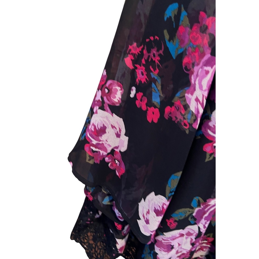Lane Bryant Floral Sheer Blouse Black Pink Purple Lace Trim Plus Size‎ Top 18 - Picture 5 of 7